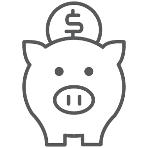 Icon of a piggy bank and a coin for our work in financial stability.