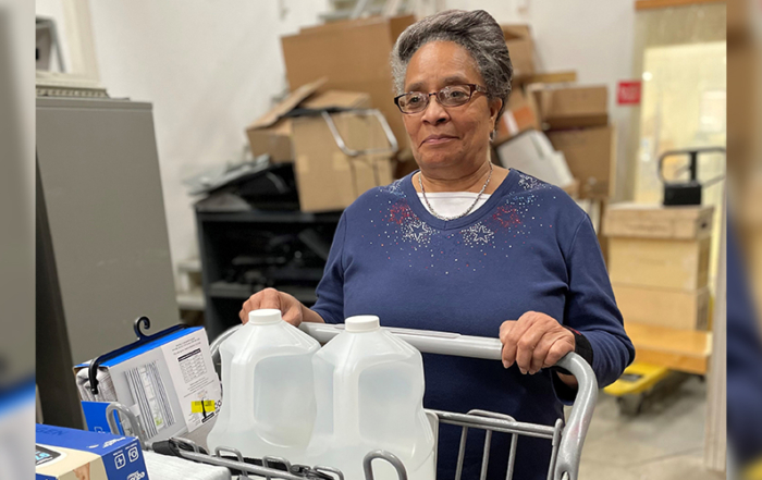 A nonprofit rep shops for free goods at United Way's Give Items of Value Warehouse.