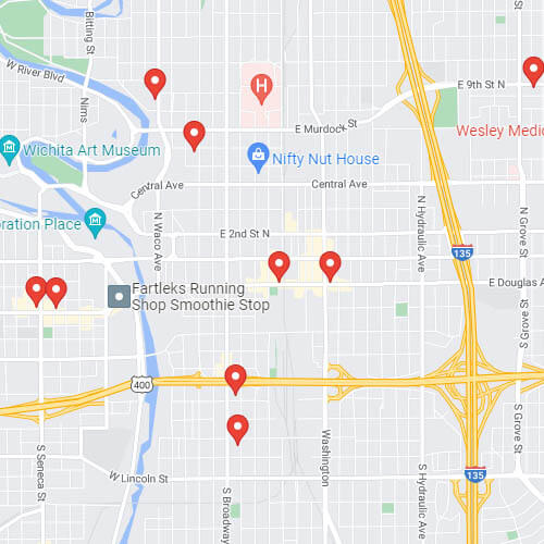 Map of temporary hydration stations across Wichita. 