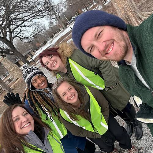 Bryan Ramsdale Anniversary Homeless Outreach Bryan Ramsdale, Manager of Digital Content Creation, takes a selfie with a group of outreach volunteers.