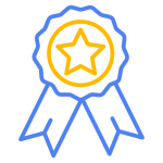Award Ribbon_300 x 300_Lt Blue Yellow_RGB A blue and yellow icon of an award ribbon.